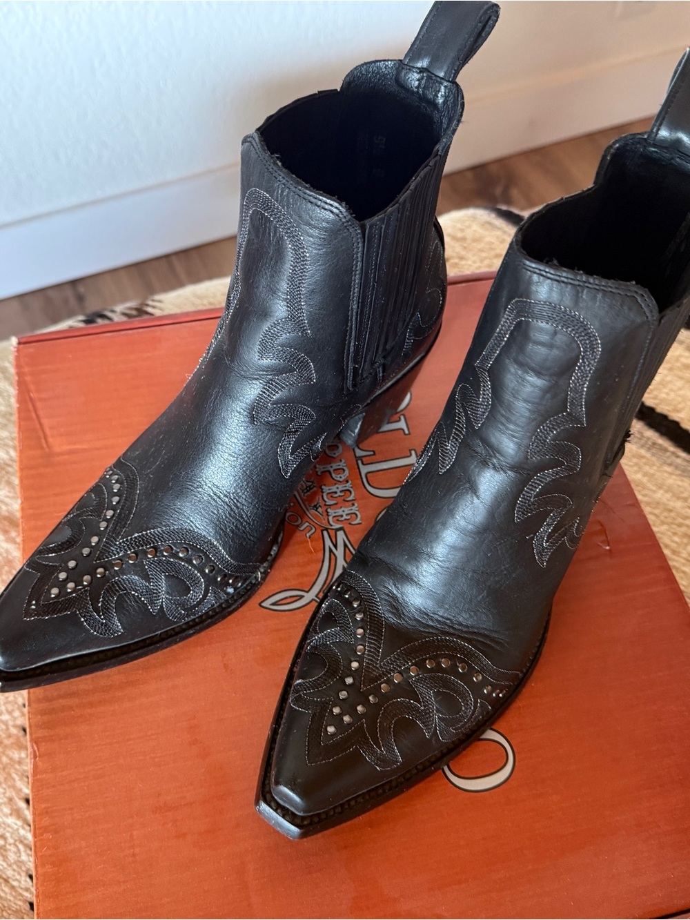 Old Gringo Black Leather Embroidered Western Ankle Boots